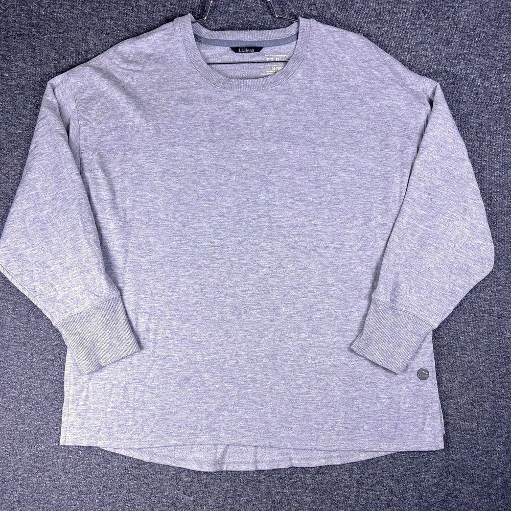 LL Bean Sweater Womens Medium Gray Heathered Dolman Lightweight Pullover Stretch